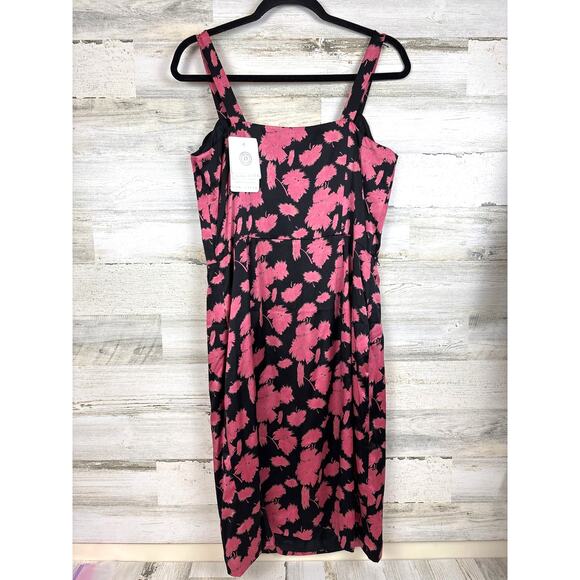 Doncaster Womens 8 Black Pink Floral Silk Sleeveless Work Party Midi Dress NWT - Picture 2 of 6